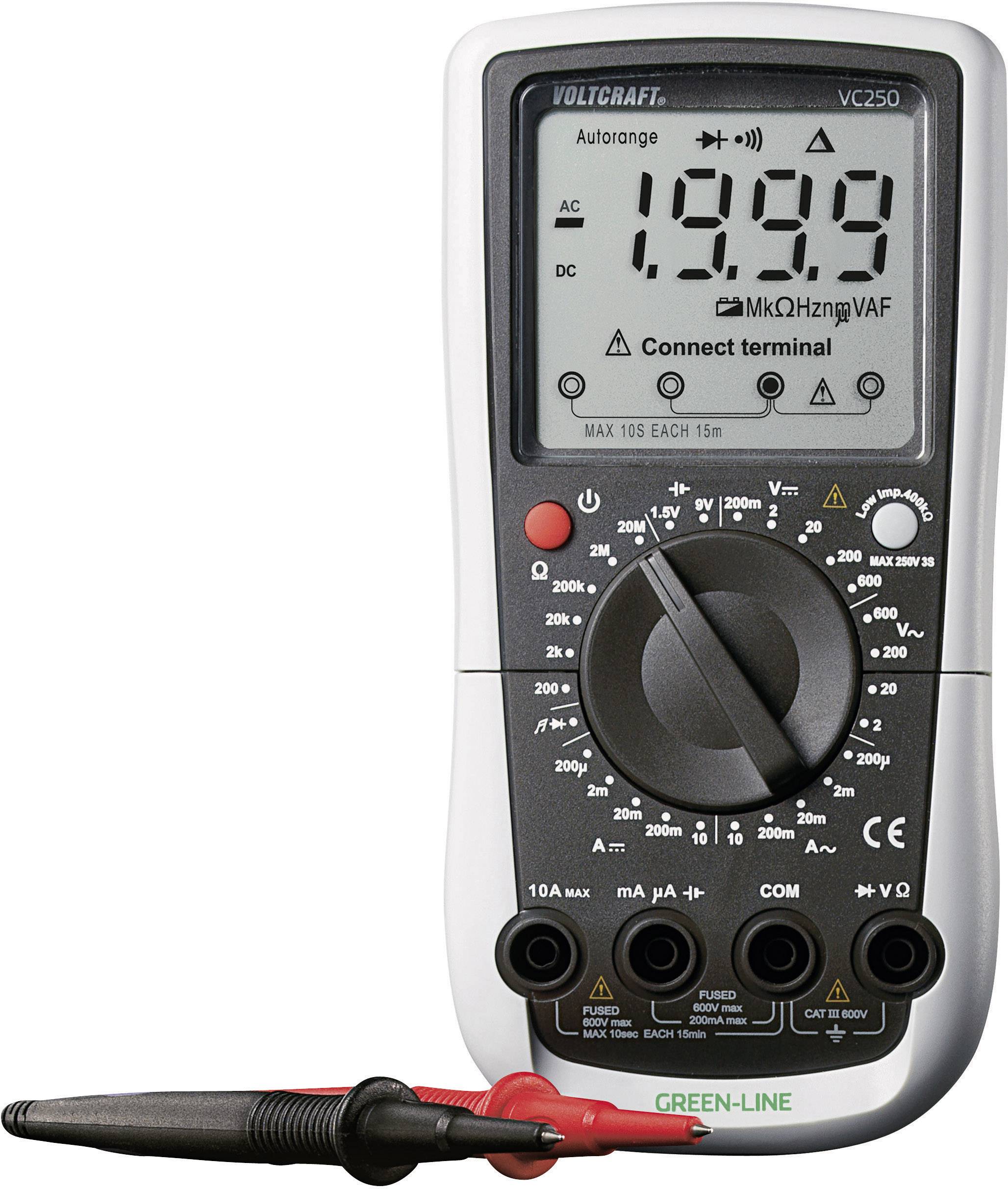 VOLTCRAFT VC250 Hand-Multimeter kalibriert (ISO) digital CAT III 600V Anzeige (Counts): 2000