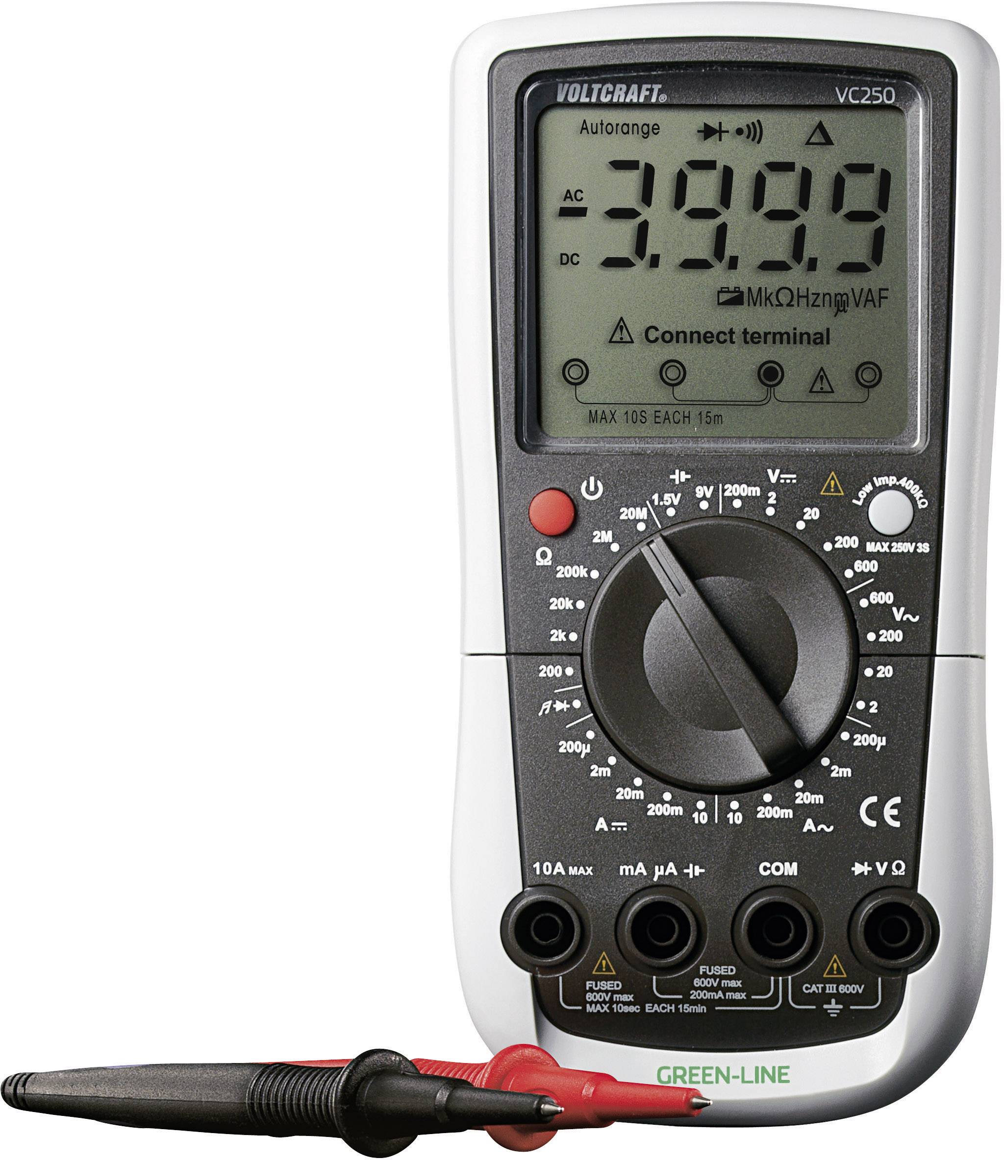 VOLTCRAFT VC250 Hand-Multimeter kalibriert (ISO) digital CAT III 600V Anzeige (Counts): 2000