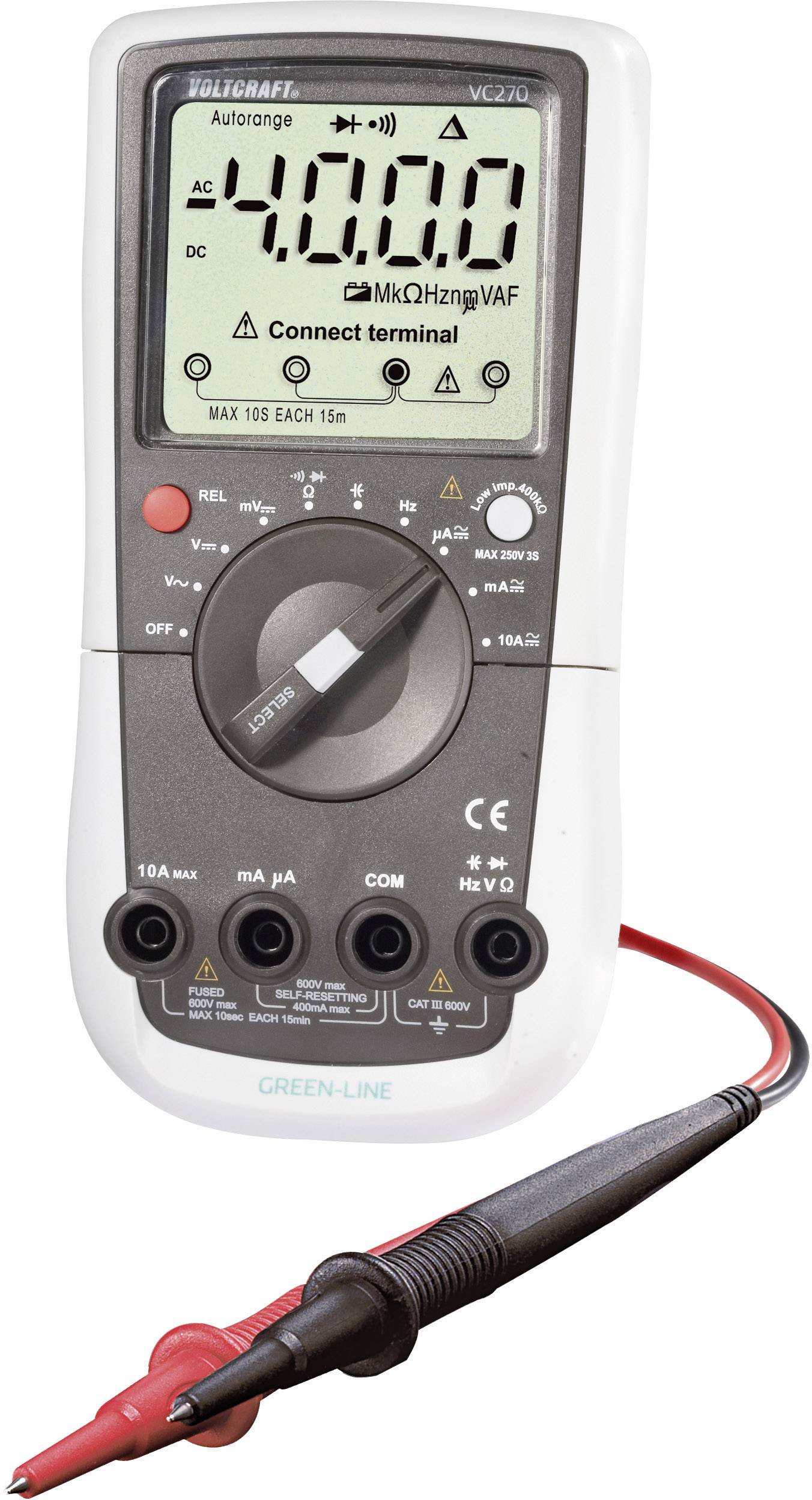 VOLTCRAFT VC270 Hand-Multimeter kalibriert (ISO) digital CAT III 600V Anzeige (Counts): 4000