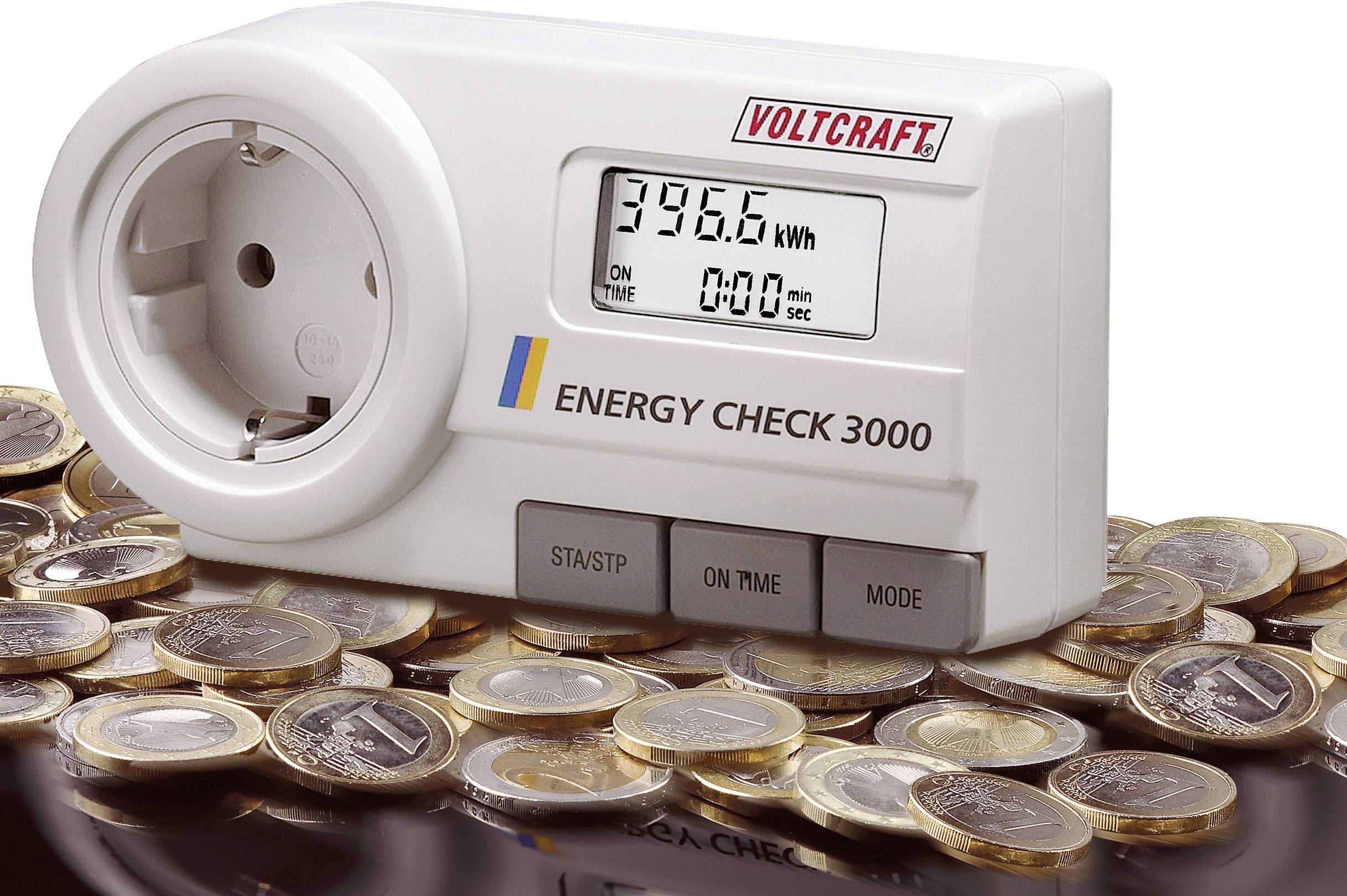 VOLTCRAFT Energy Check 3000 Energiekosten-Messgerät, Speicherfunktion mit Langzeitüberwachung LCD 0,001 - 9999 kWh 2376h