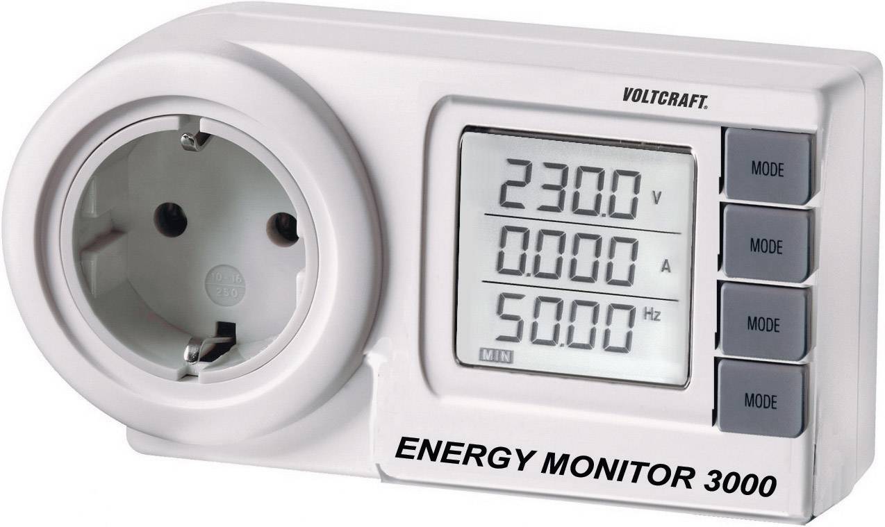 VOLTCRAFT Energy Monitor 3000 Energiekosten-Messgerät mit Anzeige des Wirkfaktors, Lasttyps und der Netztfrequenz LCD 0,001 - 15000 kWh 2376 h