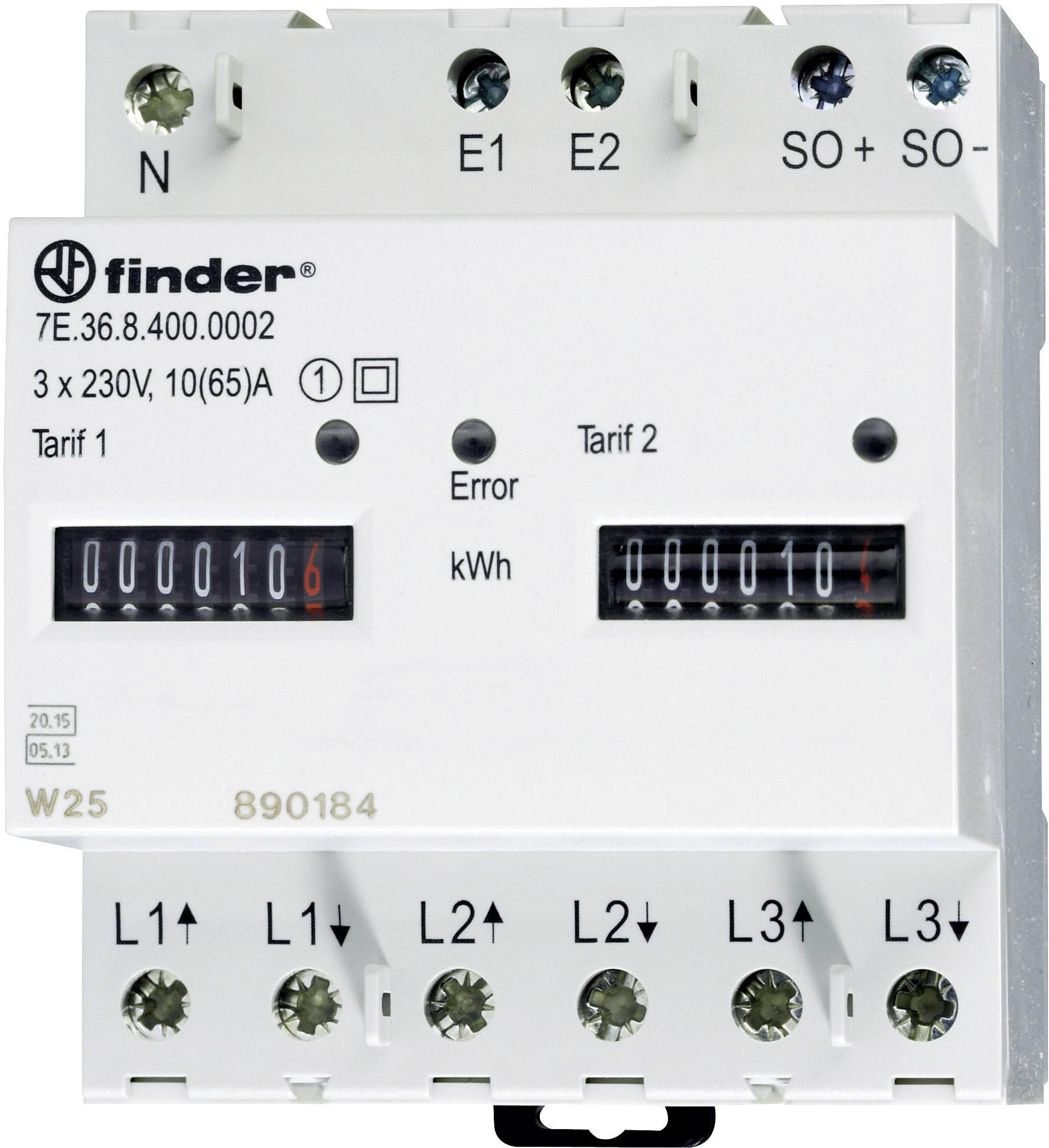 Finder 7E.36.8.400.0012 Drehstromzähler  mechanisch 65 A MID-konform: Ja  1 St.