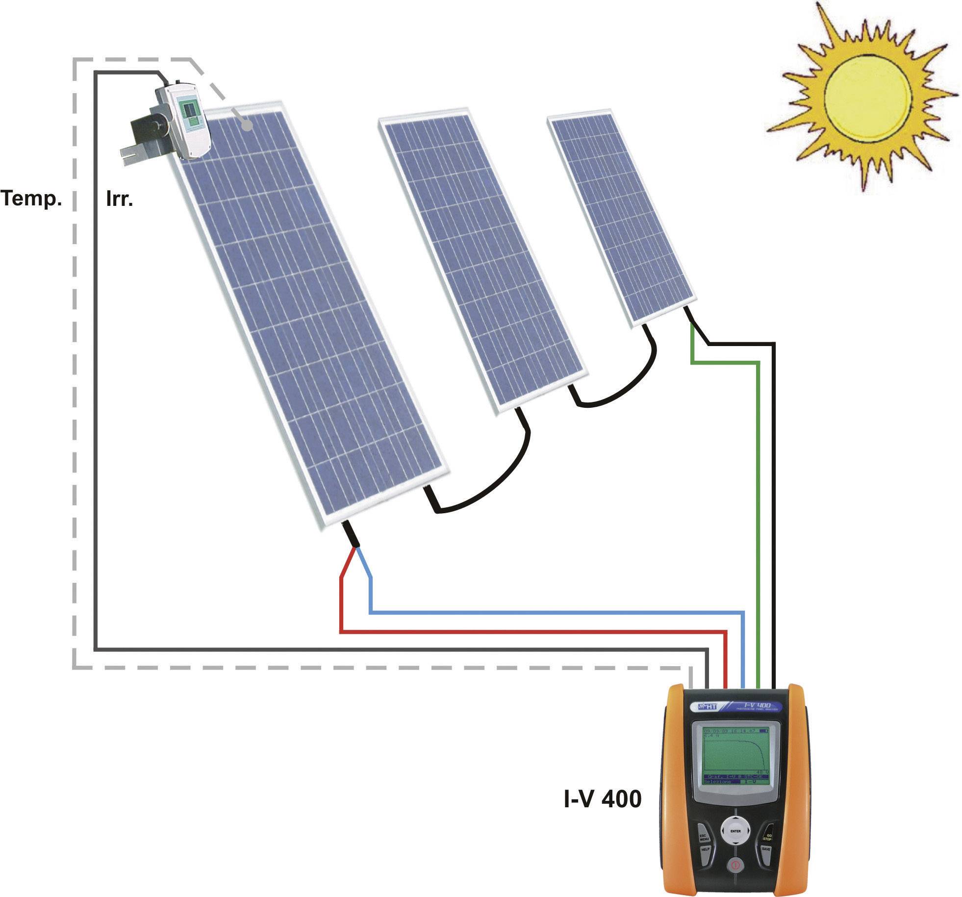 HT Instruments I-V400 Solar-Messgerät, Photovoltaik-Messgerät, Photovoltaik-Analyse Grafik-LCD, V/DC, A/DC, W, W/m²