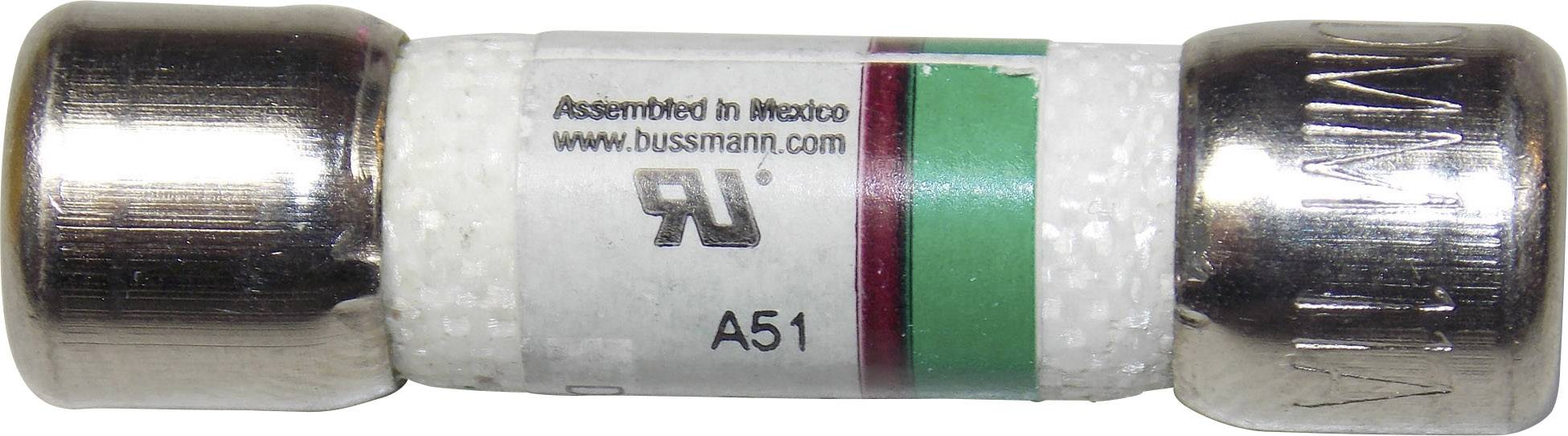 Eine elektrische Sicherung mit der Beschriftung 'A51', 'Assembled in Mexico' und der Website 'www.bussmann.com'.