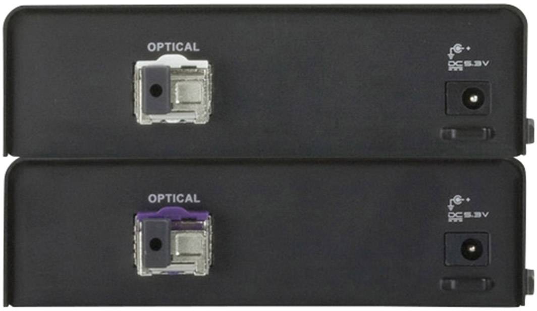Zwei schwarze optische Geräte mit jeweils einem Anschluss und Beschriftung 'OPTICAL', beide mit DC 5.3V Stromversorgung.