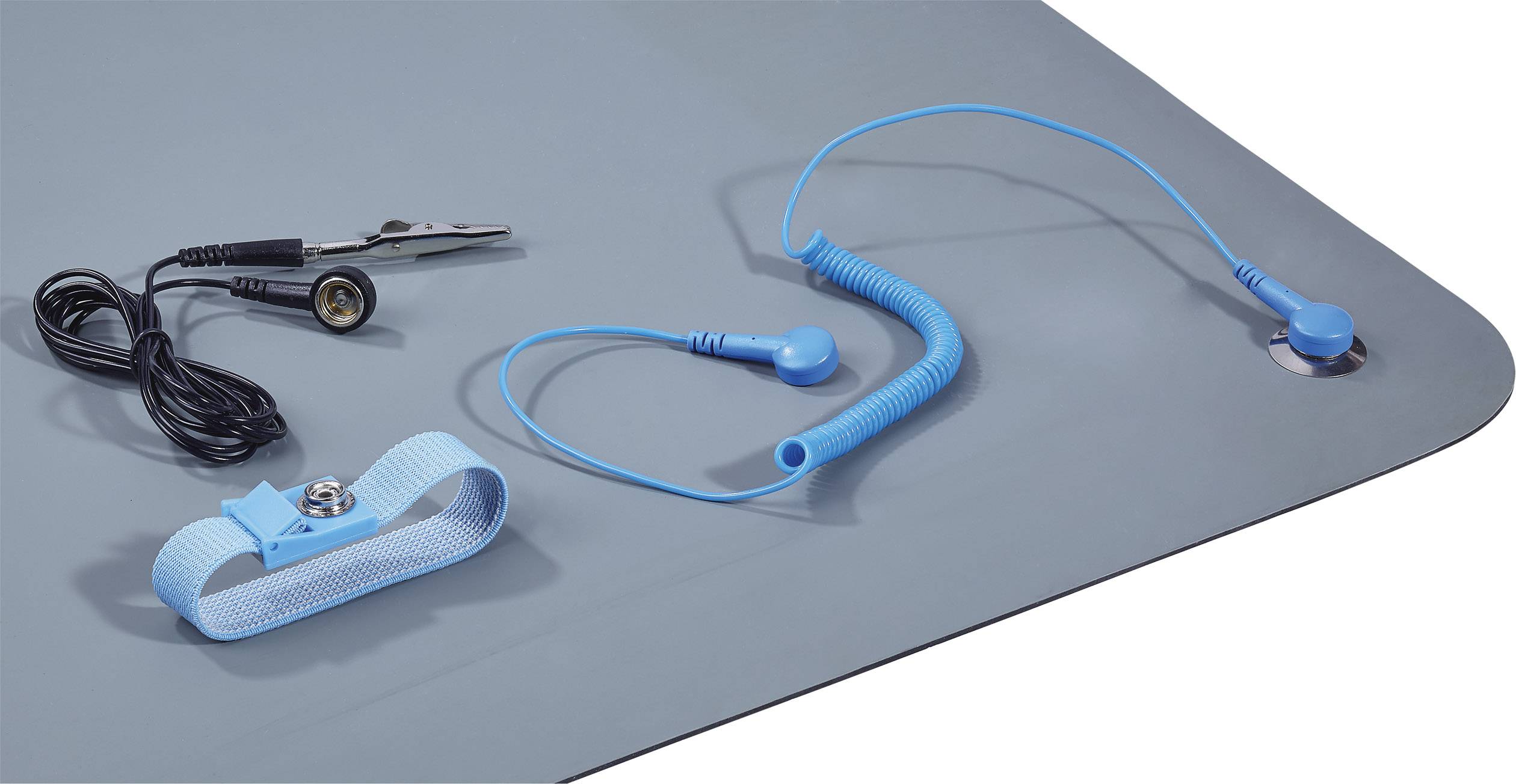TRU Components ESDM-1190BG ESD-Tischmatten-Set Grau (L x B x H) 1190 x 590 x 2mm inkl. Erdungskabel, inkl. Erdungsarmband, inkl