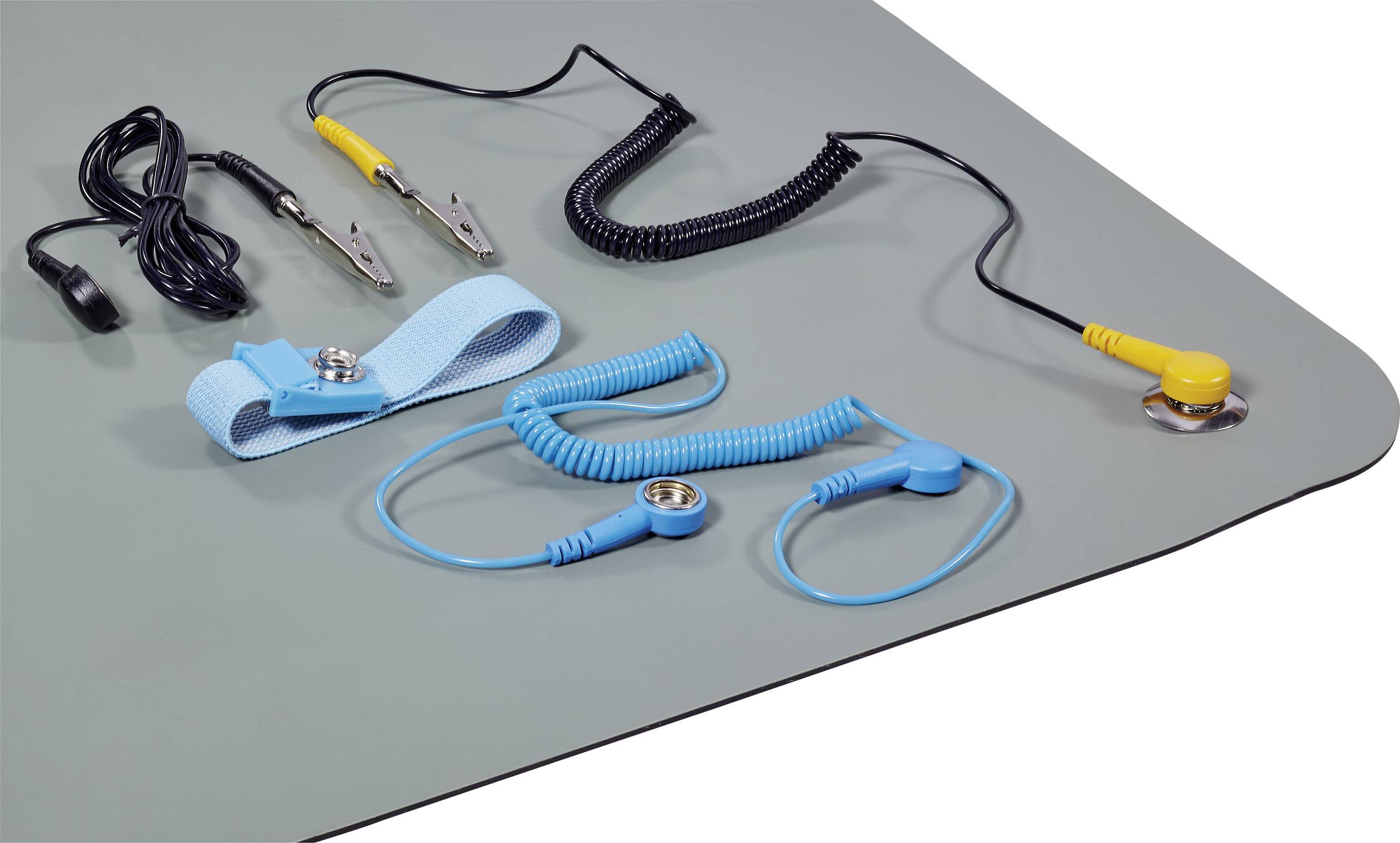 TRU COMPONENTS ESDM-500BG ESD-Tischmatten-Set Grau (L x B x H) 590 x 500 x 2mm inkl. Erdungskabel, inkl. Erdungsarmband, inkl