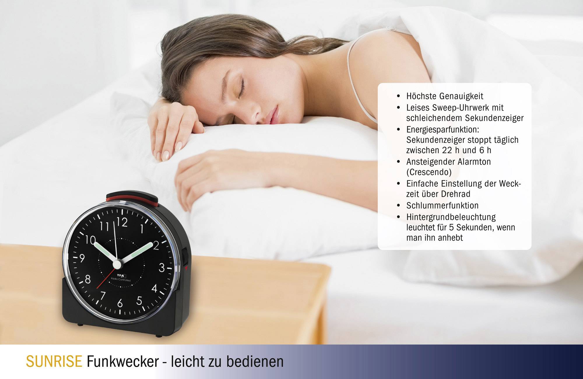 TFA Dostmann 60.1513.01 Funk Wecker Schwarz Fluoreszierend Zeiger