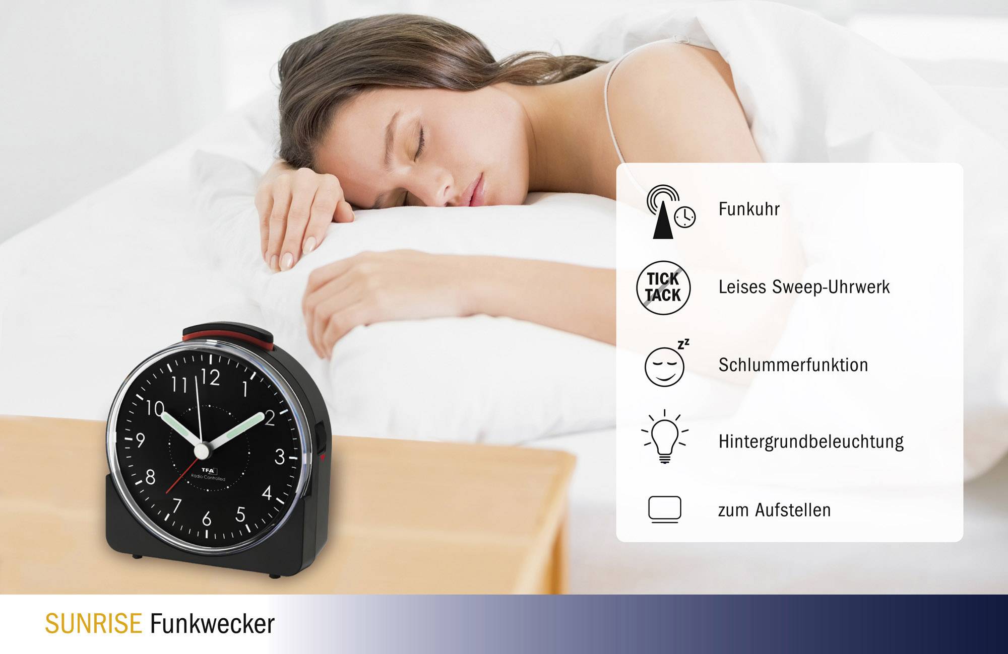 TFA Dostmann 60.1513.01 Funk Wecker Schwarz Fluoreszierend Zeiger