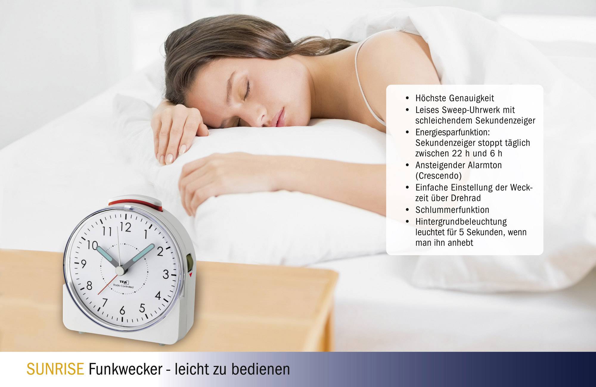 TFA Dostmann 60.1513.02 Funk Wecker Weiß Fluoreszierend Zeiger