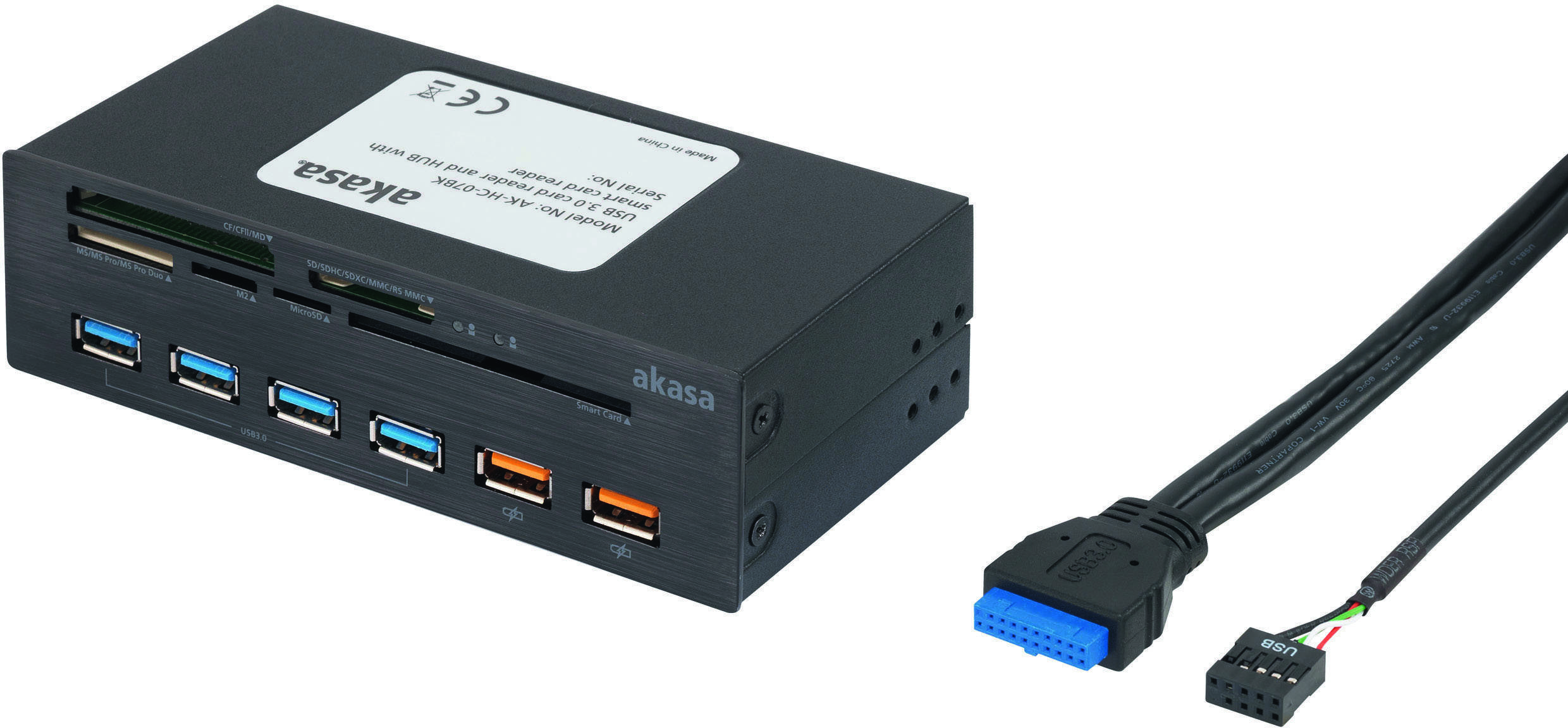 Akasa AK-HC-07BK Einbau-Speicherkartenleser 13.34cm (5.25") USB 2.0 (Mainboard), USB 3.2 Gen 1 (Mainboard), Molex, SATA Schwarz