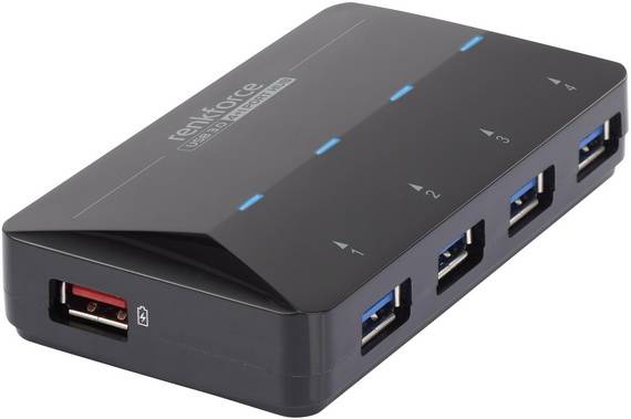 Renkforce 4+1 Port USB 3.2 Gen 1-Hub (USB 3.0) mit Schnellladeport, mit Status-LEDs Schwarz