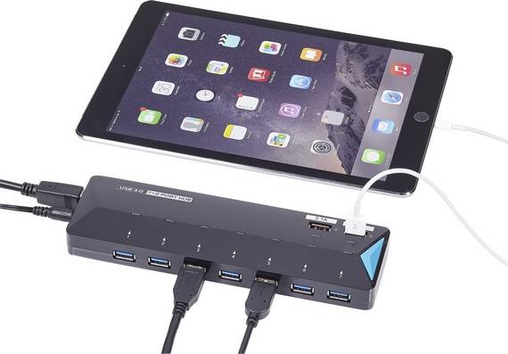 Renkforce 7+2 Port USB 3.2 Gen 1-Hub (USB 3.0) mit Schnellladeport, mit Status-LEDs Schwarz