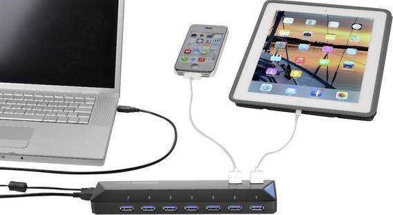 Renkforce 7+2 Port USB 3.2 Gen 1-Hub (USB 3.0) mit Schnellladeport, mit Status-LEDs Schwarz