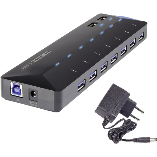 Renkforce 7+2 Port USB 3.2 Gen 1-Hub (USB 3.0) mit Schnellladeport, mit Status-LEDs Schwarz