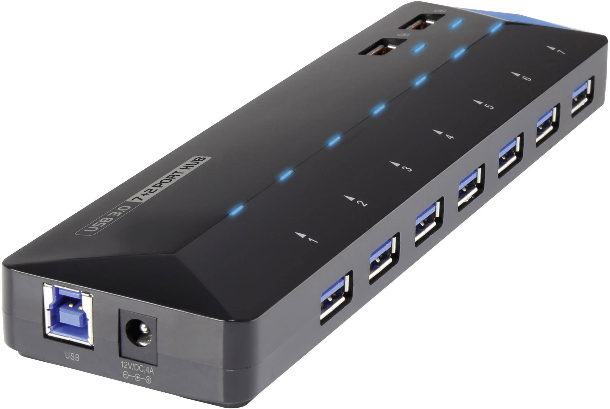 Renkforce 7+2 Port USB 3.2 Gen 1-Hub (USB 3.0) mit Schnellladeport, mit Status-LEDs Schwarz