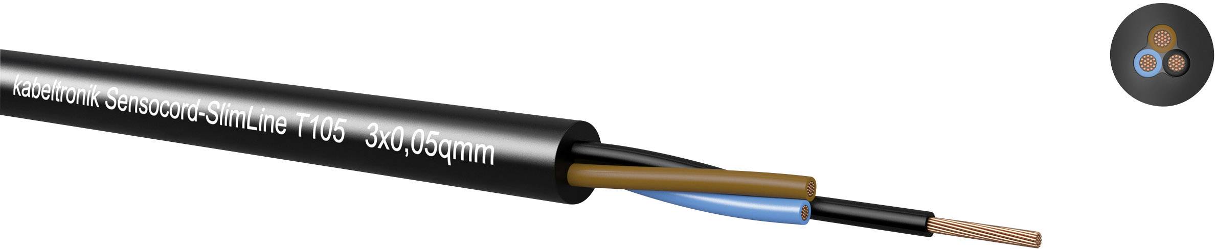 Schwarzes Kabel mit zwei sichtbaren Kupferdrähten (braun, blau), beschriftet mit 'Ölflex® Sensoric Slimline 110S 300/500V'.