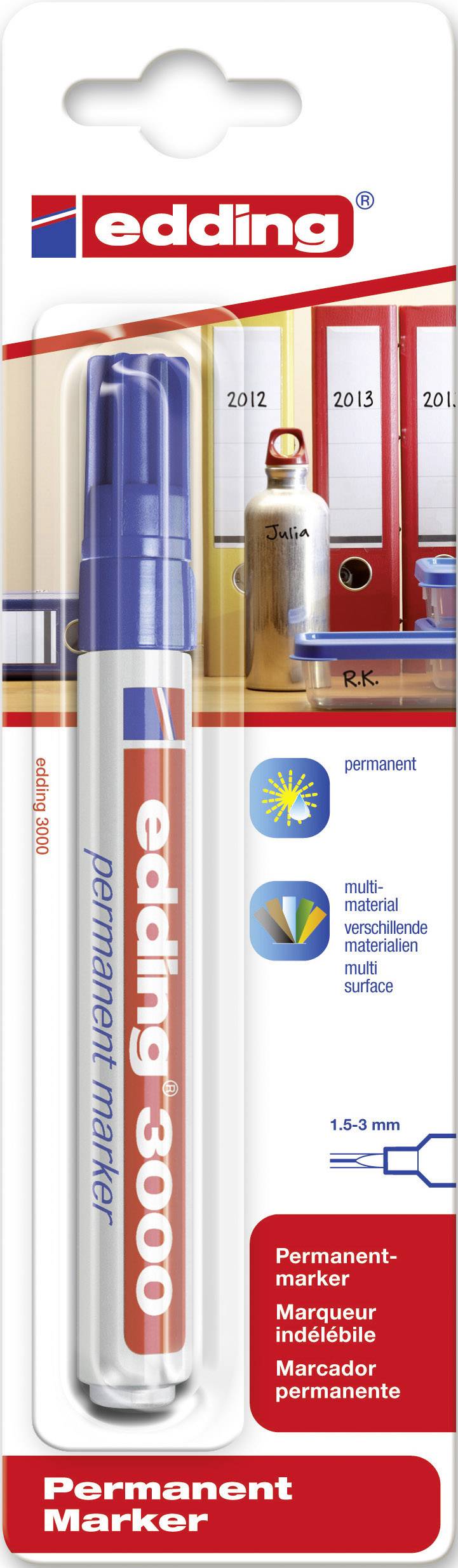 Edding 3000 4-3000003 Permanentmarker Blau wasserfest: Ja