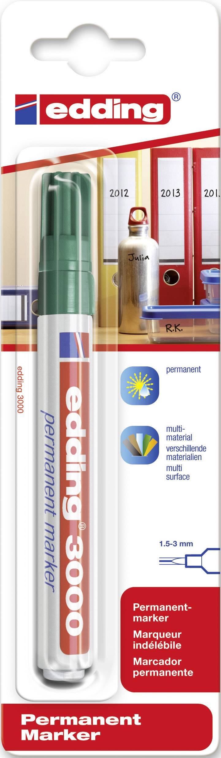 Edding 3000 4-3000004 Permanentmarker Grün wasserfest: Ja