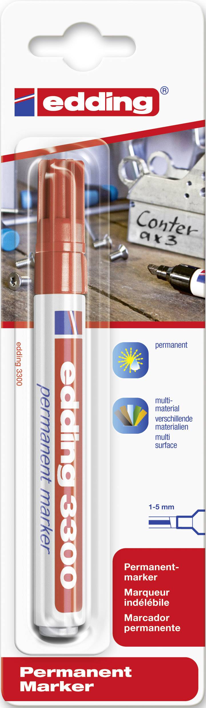 Edding edding 3300 4-3300002 Permanentmarker Rot wasserfest: Ja