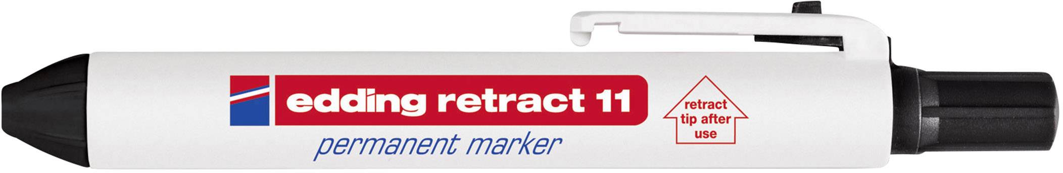 Ein weißer Stift mit dem Aufdruck 'edding retract 11 permanent marker'.