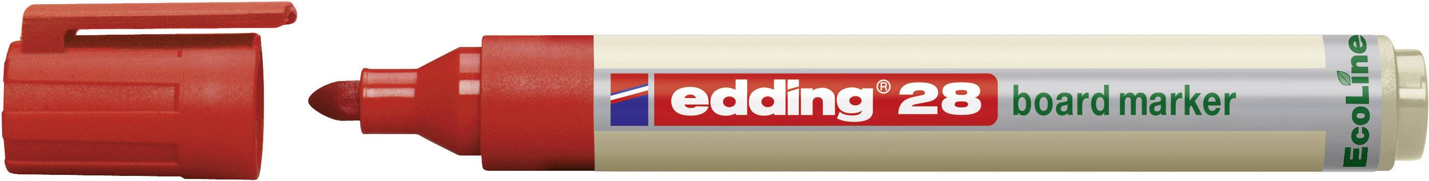 Roter Whiteboard-Marker von Edding 28, geöffnet mit abgenommener Verschlusskappe.