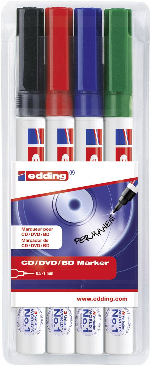 Edding E-8400 4-8400-4 CD/DVD Marker Schwarz, Rot, Blau, Grün 0.5 mm, 1 mm