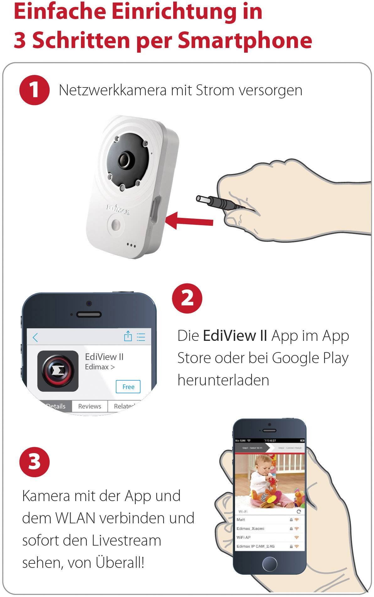 EDIMAX IC-3140W LAN, WLAN IP Überwachungskamera 1280 x 720 Pixel