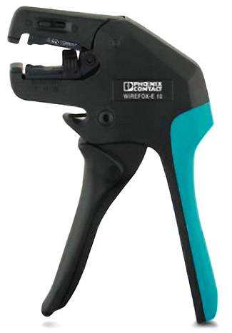 Abisolierzange mit schwarzem und türkisfarbenem Griff, gestaltet für präzises Abisolieren von Kabeln unterschiedlicher Größe.