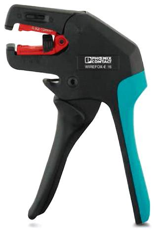 Abisolierzange in Schwarz mit blauem Griff, geeignet zum Entfernen der Isolierung von Kabeln für elektrische Arbeiten.