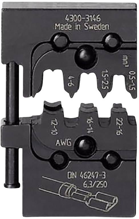 Zangeinsatz mit Prägungen: '4300-3146 Made in Sweden', 'AWG', 'DIN 46247-3', Skala von 0,5-16 für Kabelschneiderei.
