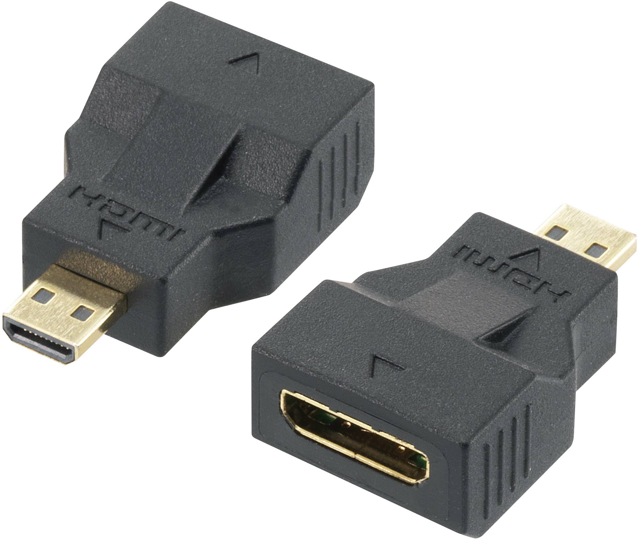 SpeaKa Professional SP-5094240 HDMI Adapter [1x HDMI-Stecker D Micro - 1x HDMI-Buchse C mini] Schwarz vergoldete Steckkontakte