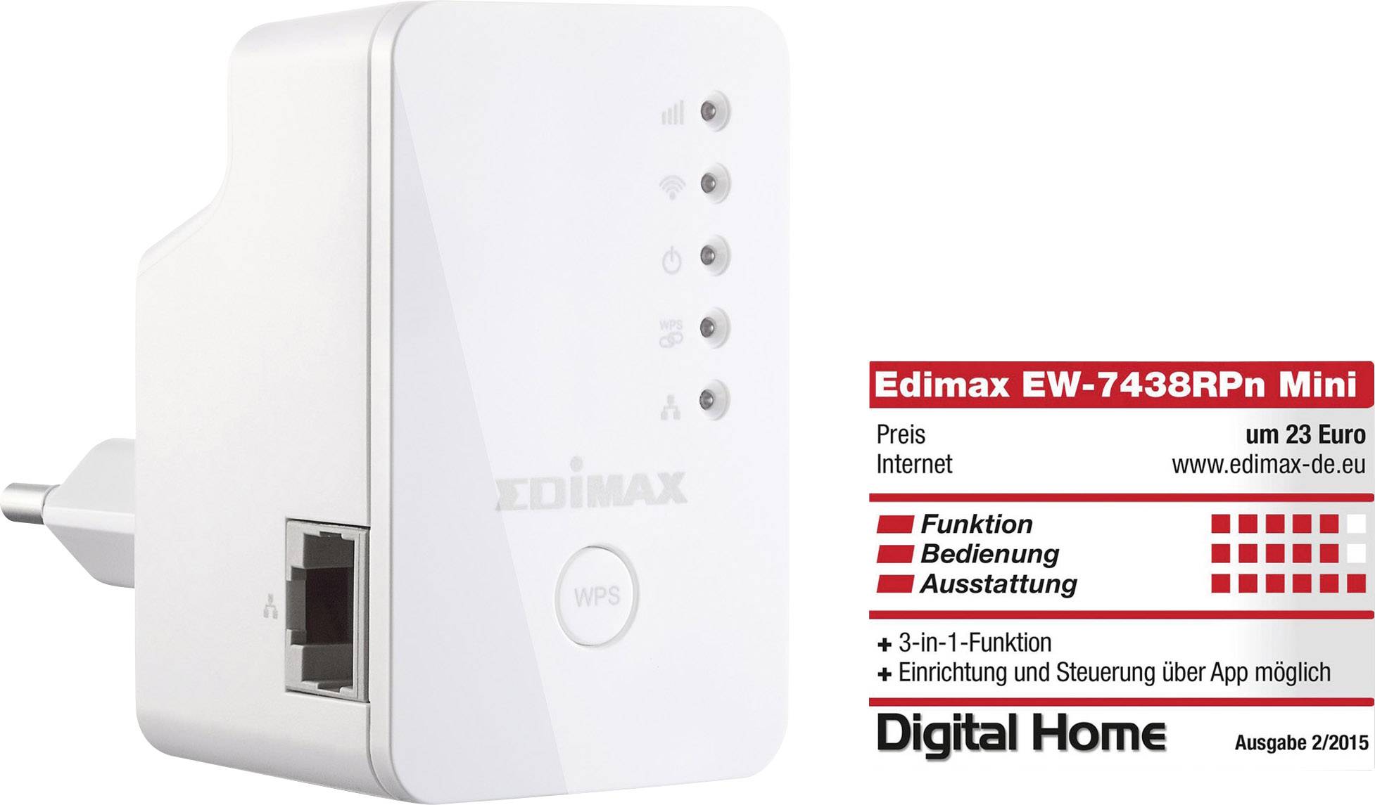 EDIMAX WLAN Repeater EW-7438RPn Mini met EdiRange App 29218C2 300MBit/s