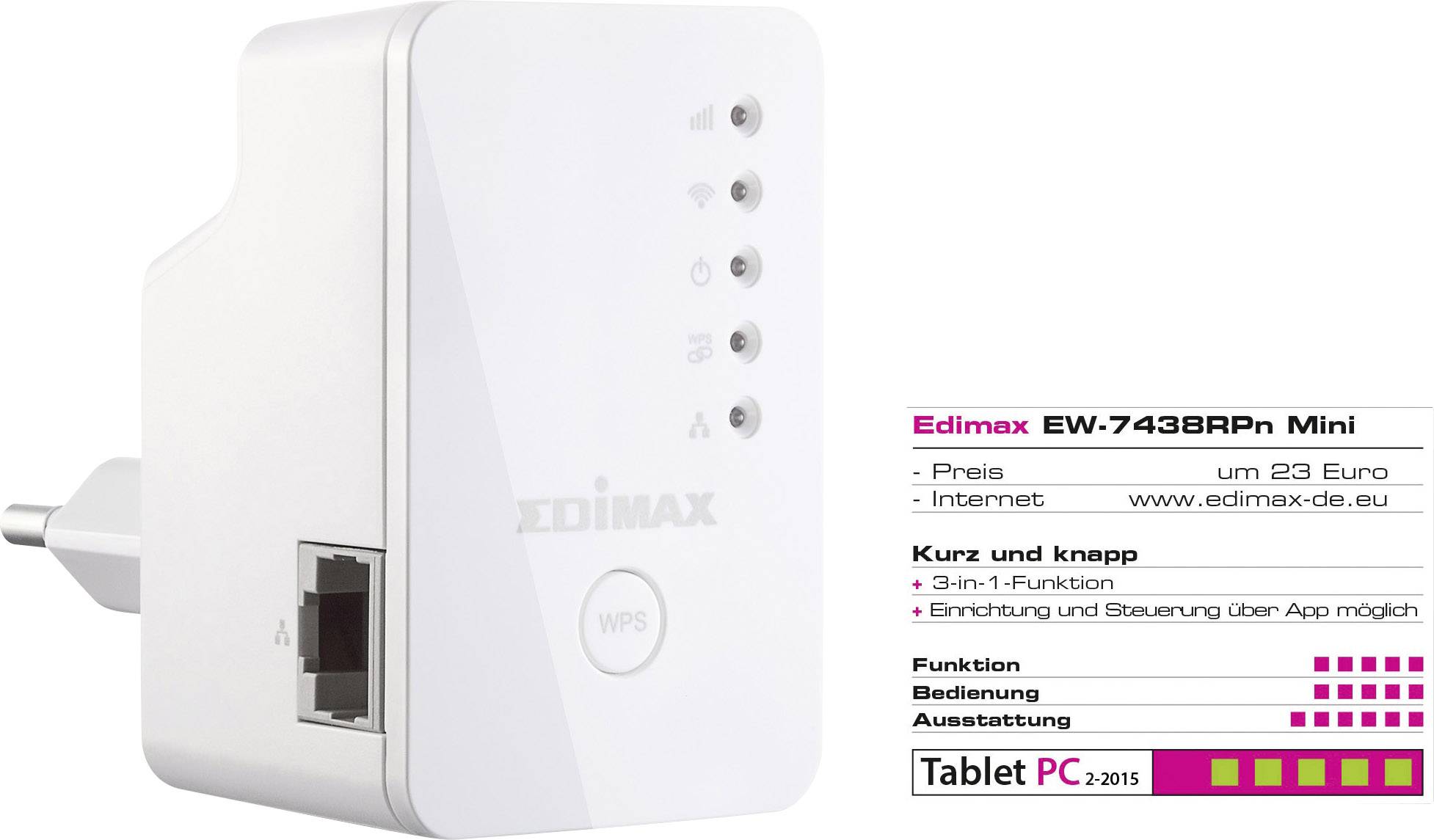 EDIMAX WLAN Repeater EW-7438RPn Mini met EdiRange App 29218C2 300 MBit/s