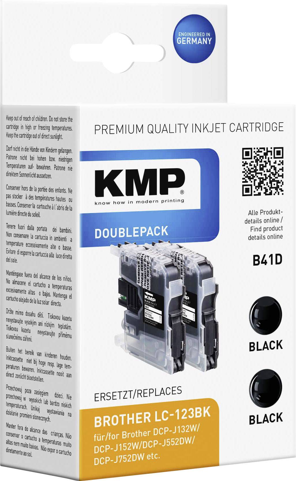 KMP Druckerpatrone ersetzt Brother LC-123BK Kompatibel 2er-Pack Schwarz B41D 1525,0021