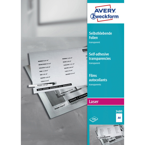 Avery-Zweckform 3480 Selbstklebefolie DIN A4 Farblaserdrucker, Laserdrucker, Farbkopierer, Kopierer