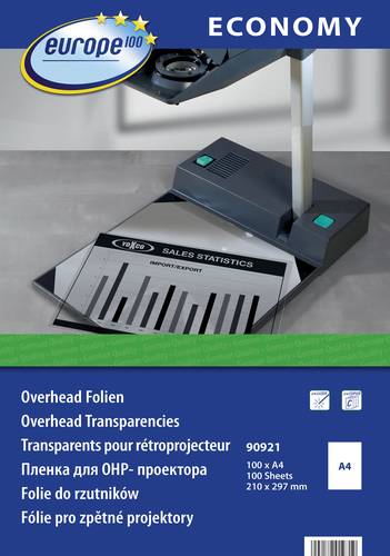 Europe 100 90921 Overhead-Projektor-Folie DIN A4 Farblaserdrucker, Laserdrucker, Farbkopierer, Kopie