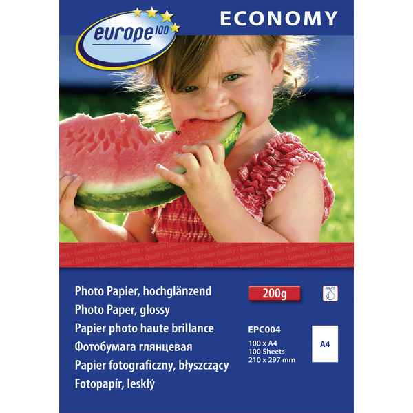 Europe 100 Economy Photo Paper Glossy EPC004 Fotopapier DIN A4 210 g/m² 100 Blatt Hochglänzend