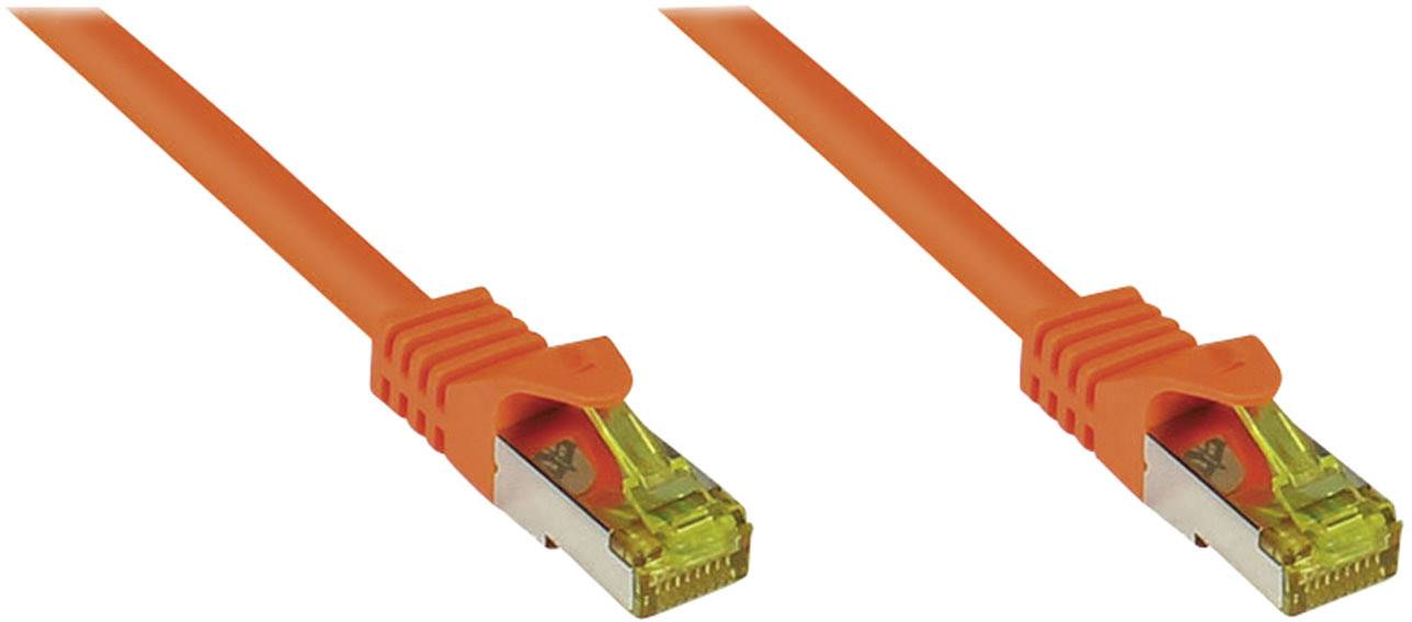 Good Connections® RJ45 Patchkabel mit Cat. 7 Rohkabel und Rastnasenschutz (RNS®), S/FTP, PiMF, 500MHz, orange, 10m