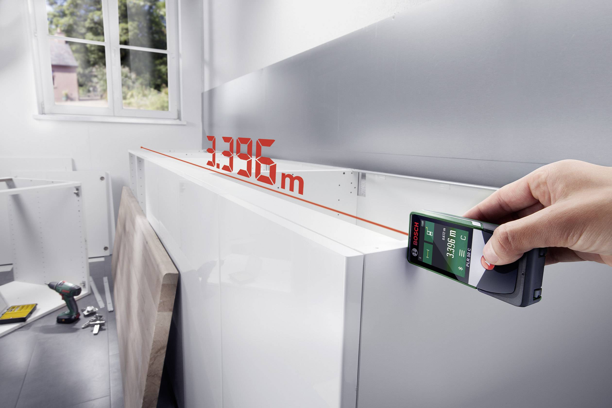 Bosch Home and Garden PLR 50 C Laser-Entfernungsmesser Touchscreen, Bluetooth, Dokumentations-App Messbereich (max.) (Details) 50 m