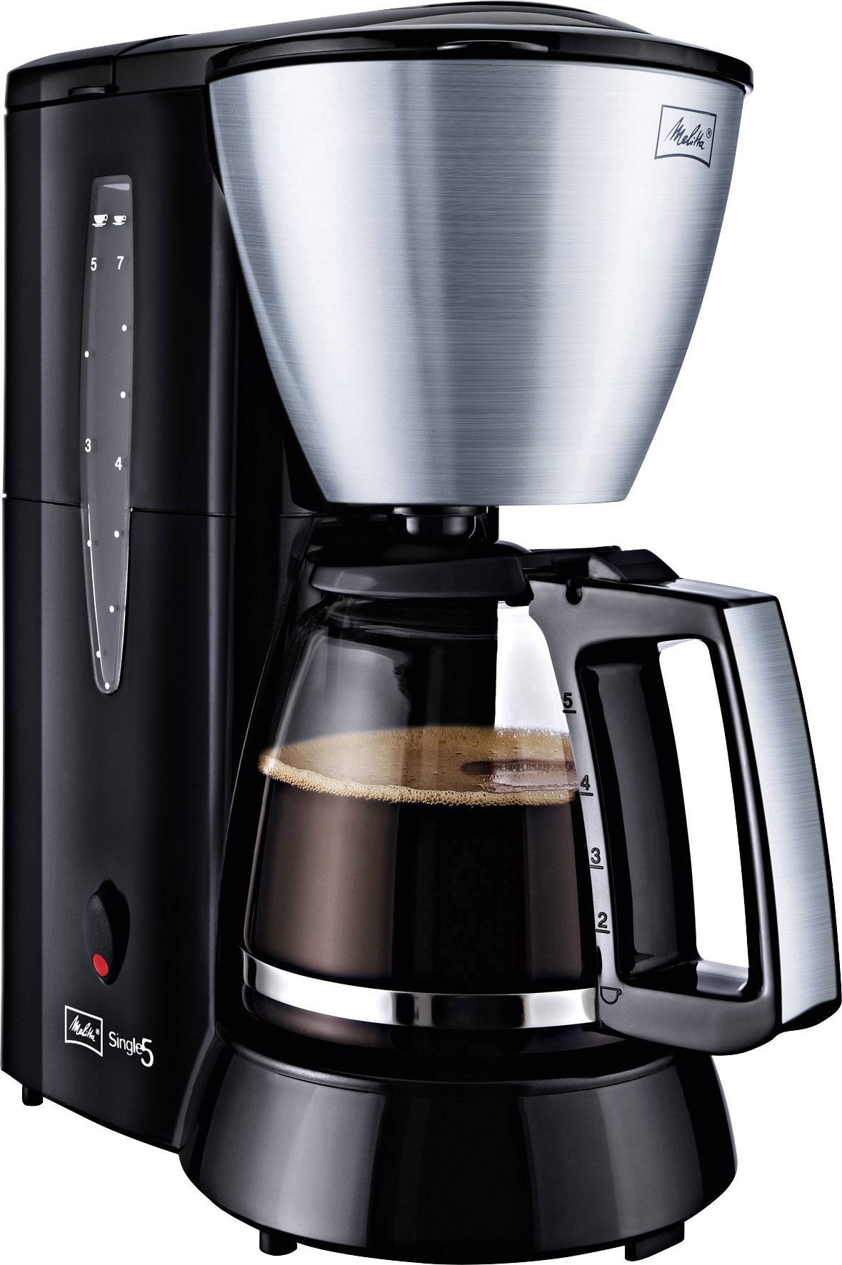 Melitta Single5® Glas M720 Kaffeemaschine Edelstahl, Schwarz Fassungsvermögen Tassen=5