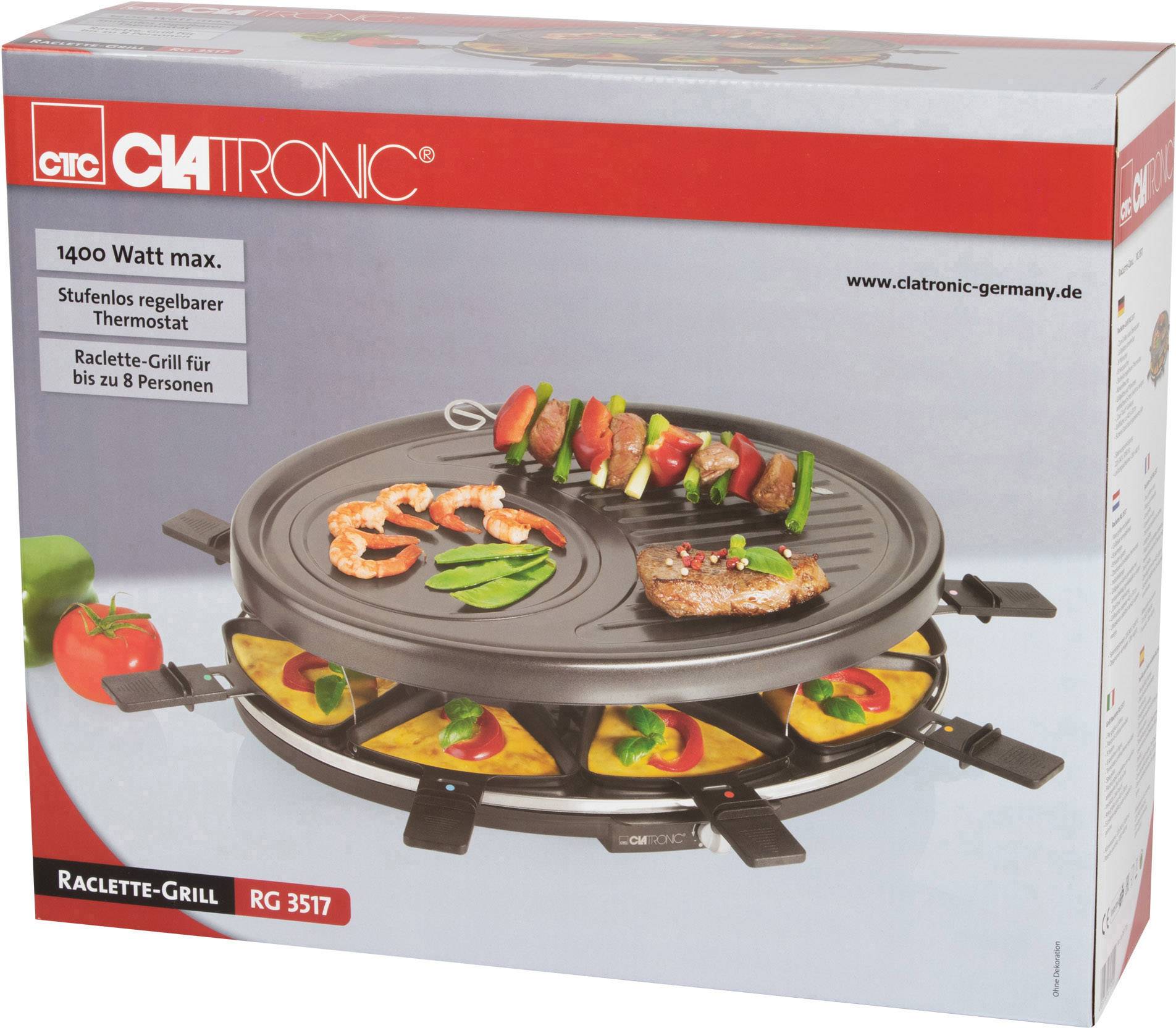 Clatronic RG 3517 Raclette 8Pfännchen Schwarz