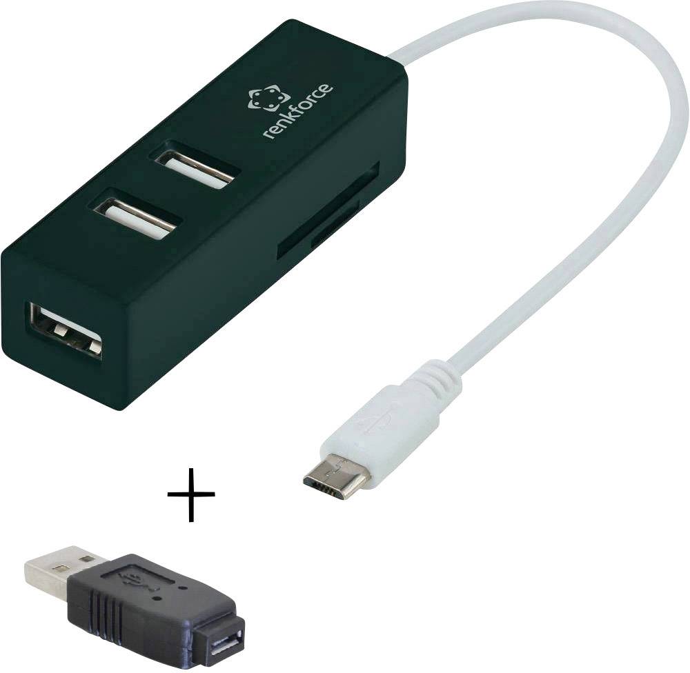 Renkforce 3 Port USB 2.0 OTG-Hub mit SD-Kartenleser + micro-B zu USB-A Adapter