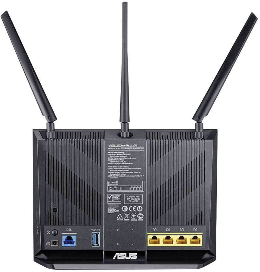 Asus DSL-AC68U WLAN Router mit Modem Integriertes Modem: VDSL, ADSL2+, ADSL 5 GHz, 2.4 GHz 1.9 GBit/s