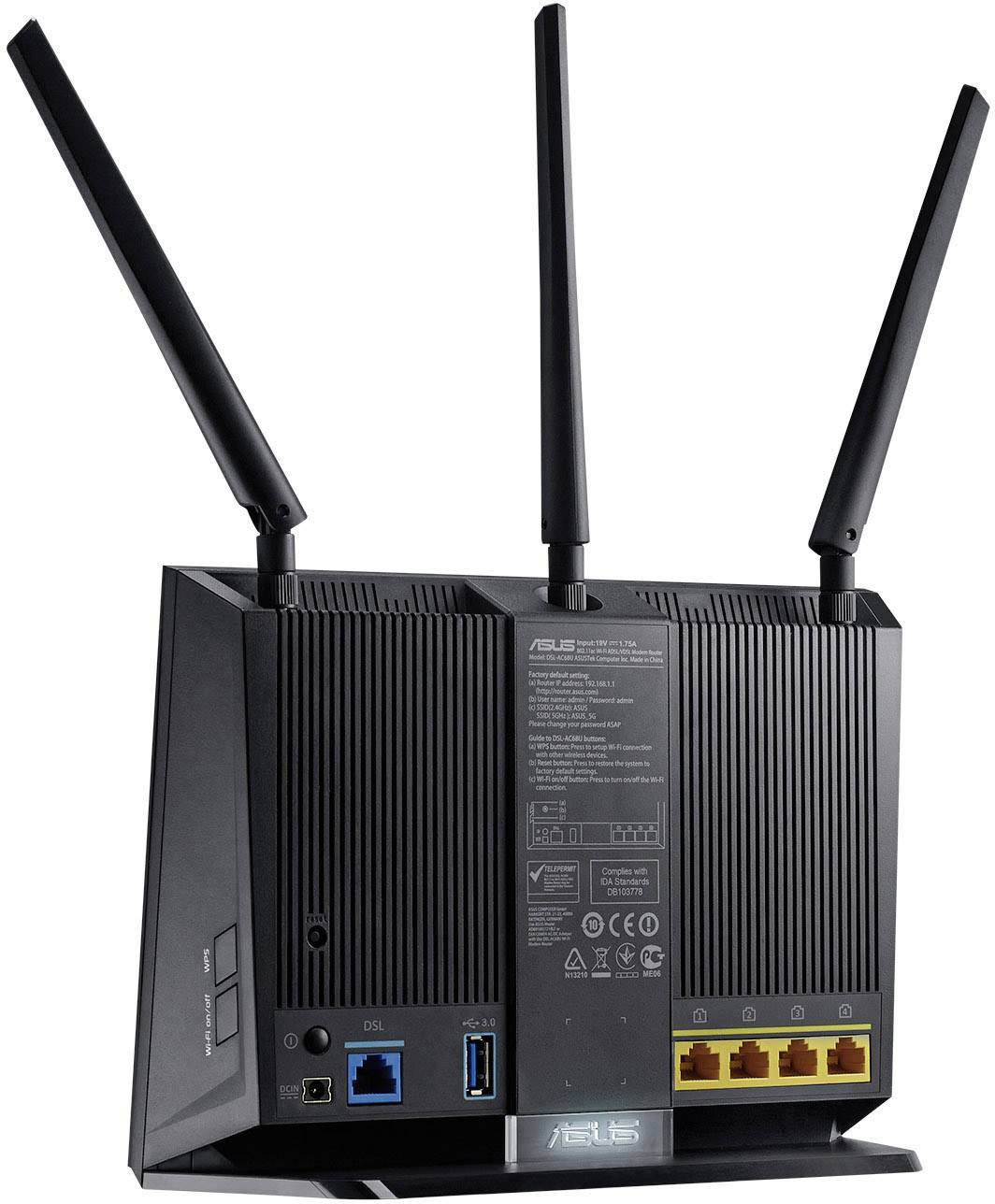 Asus DSL-AC68U WLAN Router mit Modem Integriertes Modem: VDSL, ADSL2+, ADSL 5 GHz, 2.4 GHz 1.9 GBit/s