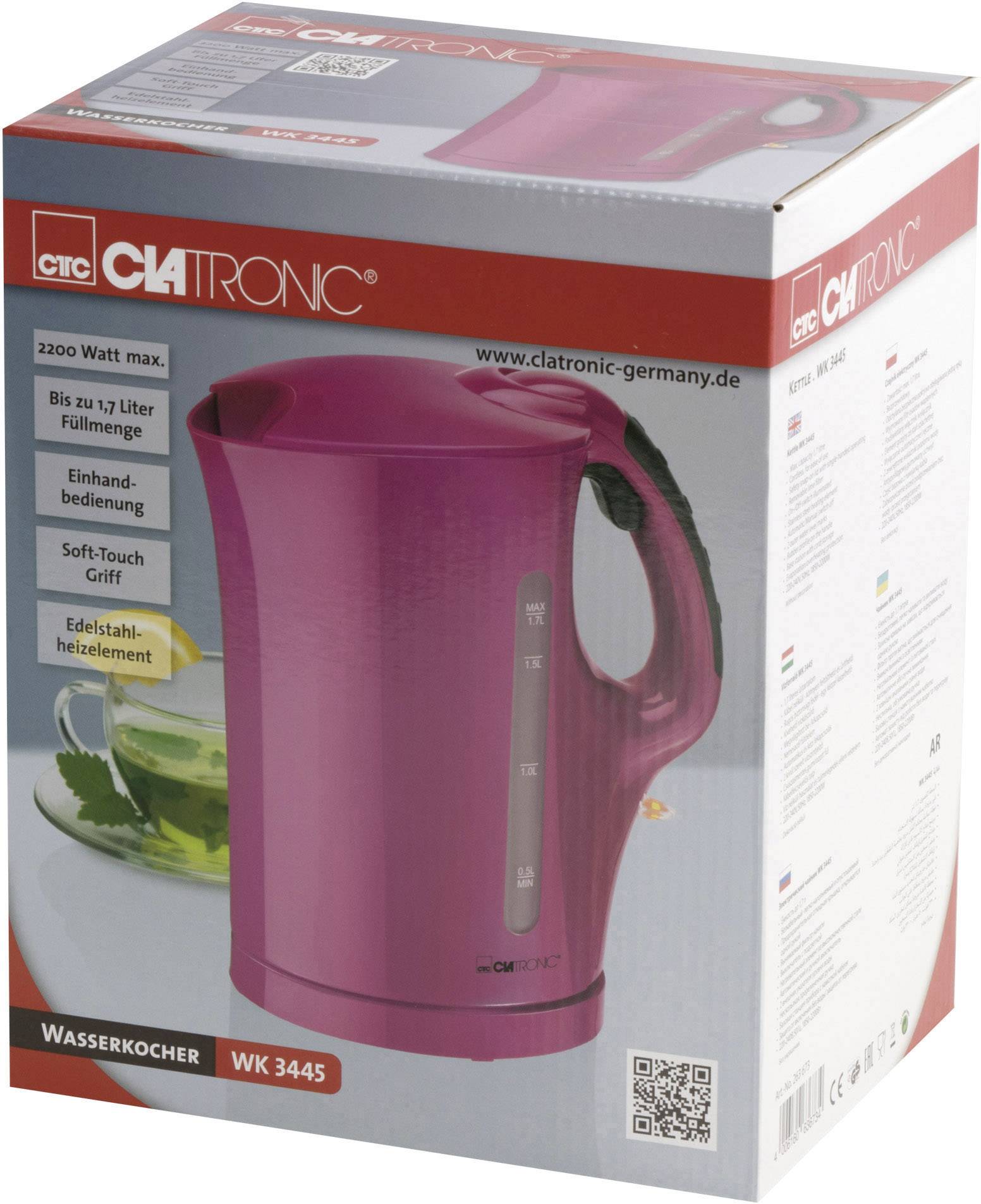 Clatronic WK 3445 Wasserkocher schnurlos Brombeer