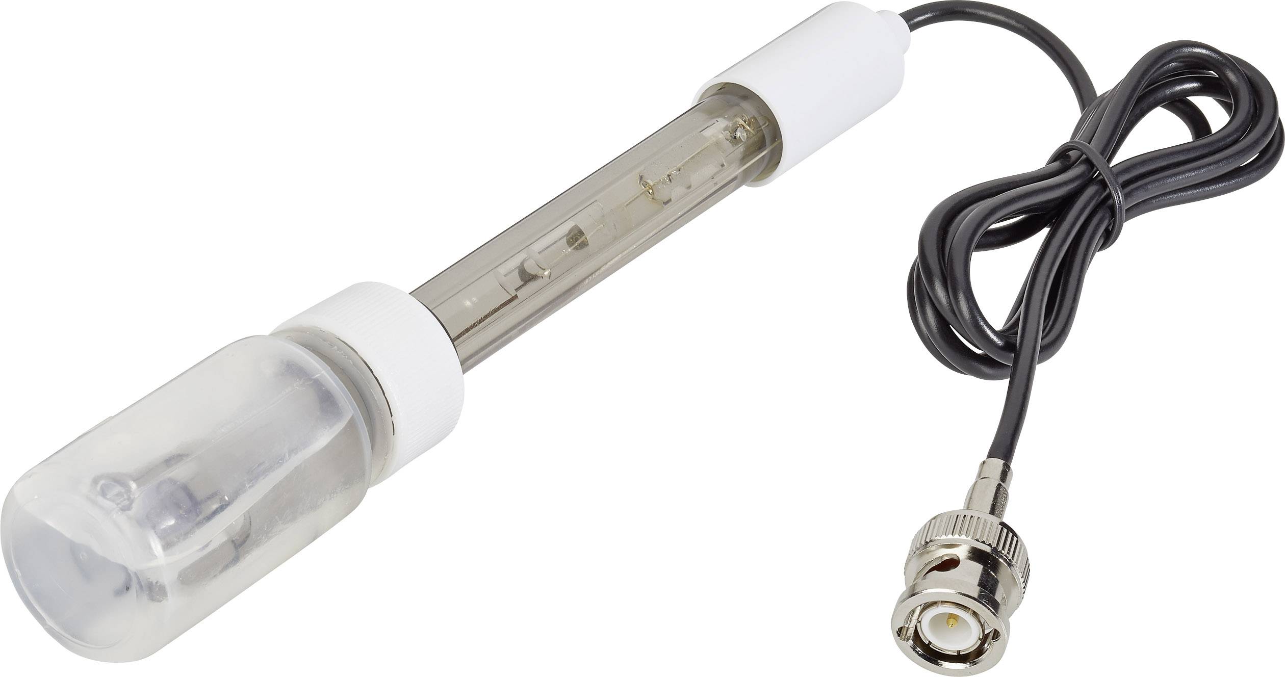 Ein Sensor mit transparenter Schutzkappe und Kabelanschluss.