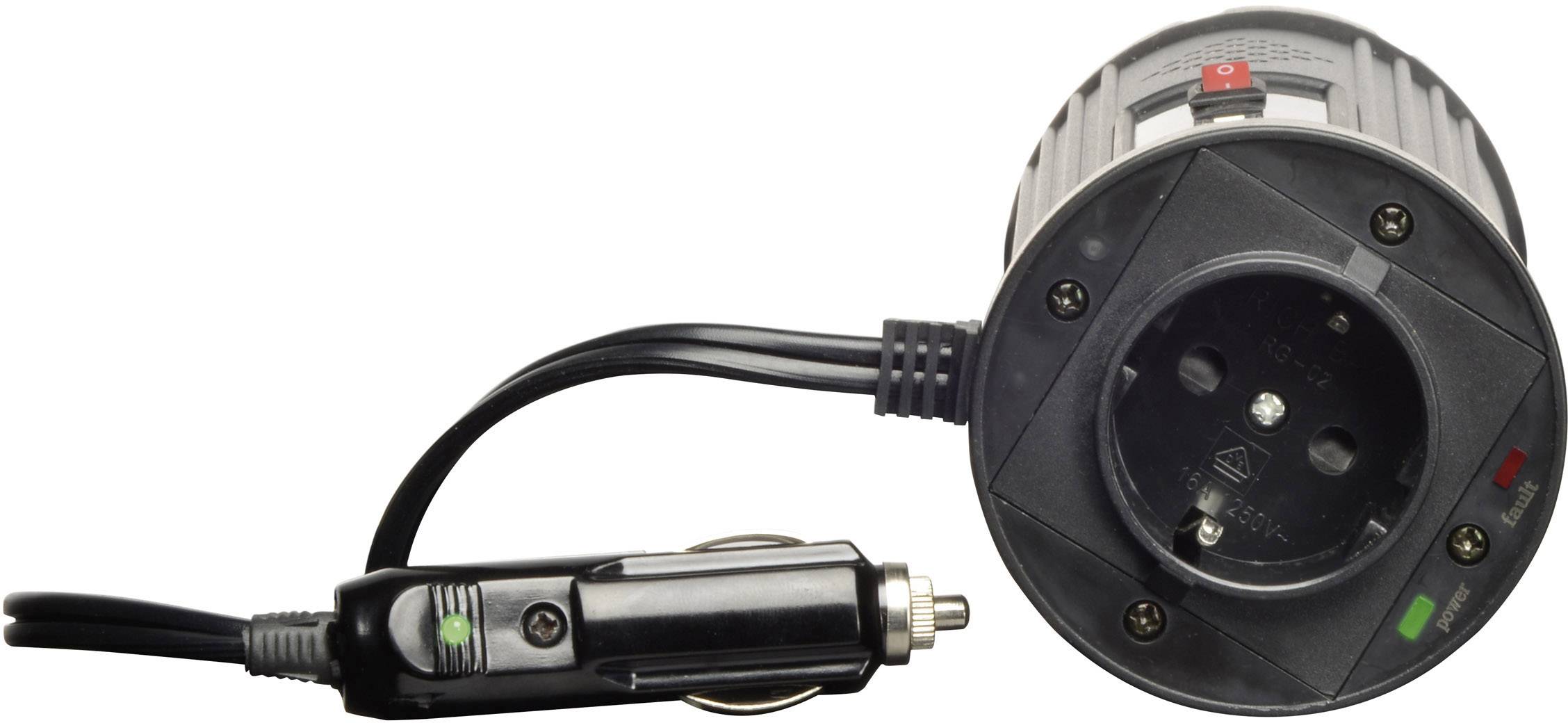 Ein schwarzer Adapter mit einem Zigarettenanzünder-Stecker und einer Steckdose, geeignet für die Stromversorgung im Auto.