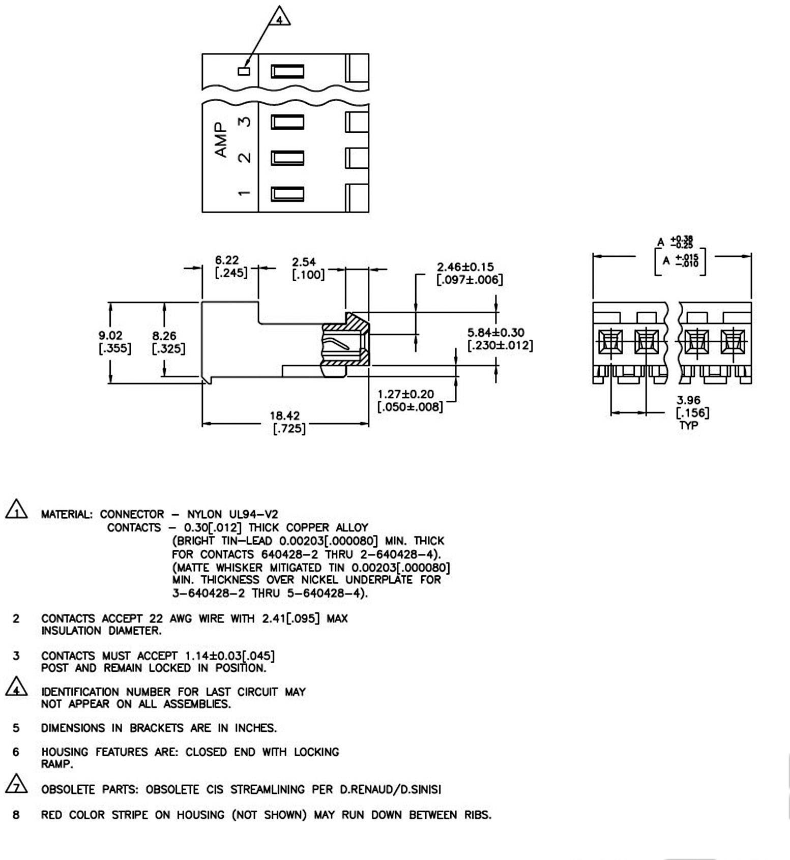 TE Connectivity Buchsenleiste (Standard) MTA-156 Polzahl Gesamt 3 3-640428-3