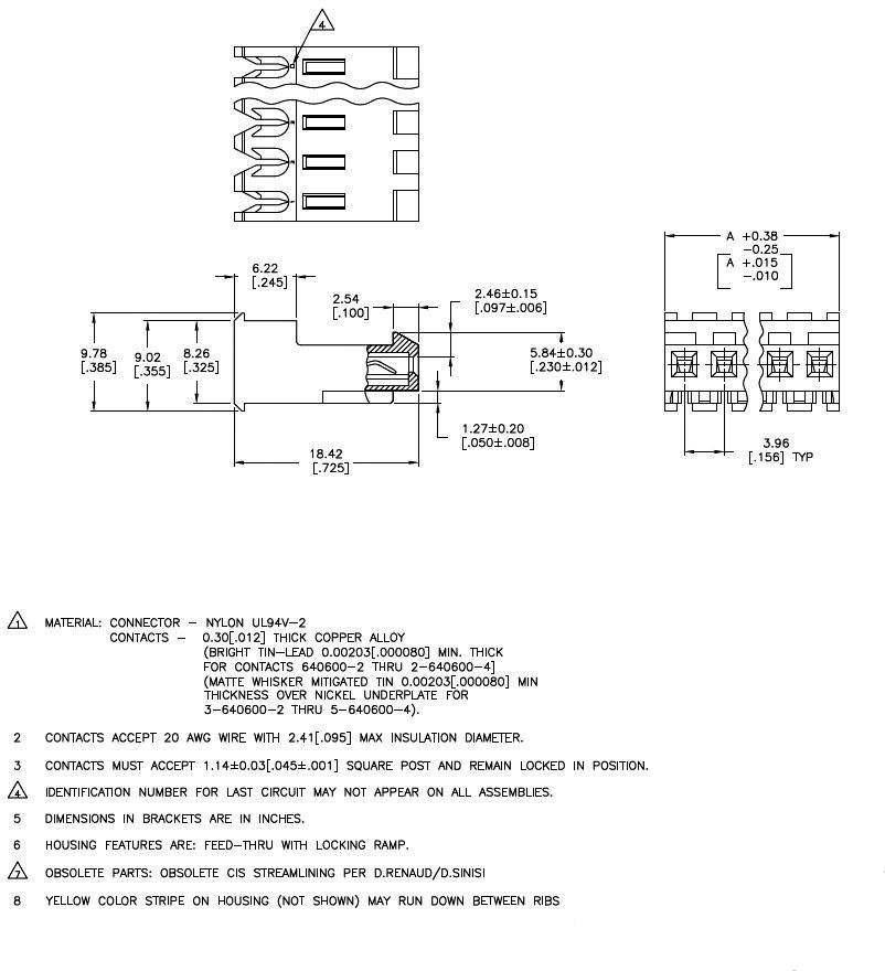 TE Connectivity Buchsenleiste (Standard) MTA-156 Polzahl Gesamt 4 3-640600-4 1 St.